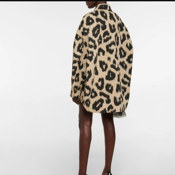 The Attico Leopard Print Denim Shirt Jacket Oversized Tan Black Size EU 42, US 6 - Picture 4 of 16